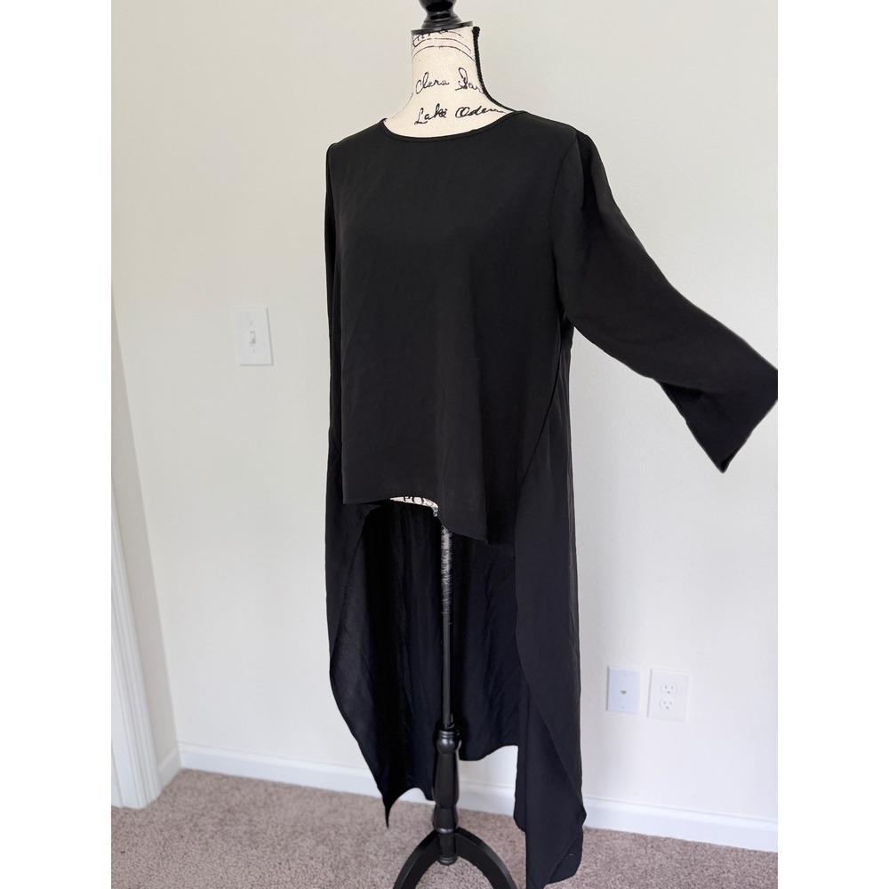 Riva Black High Low Asymmetrical Tunic Top Long Sleeve Size L Dark Academia - Picture 9 of 12